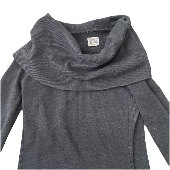 Converse One Star Sweater Women S Gray Cowl Neck Long Sleeve Tunic Ribbed Knit - Picture 2 of 8